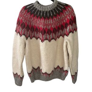 HAND KNIT Wool Fair Isle Nordic Chunky Knit Crew Neck Long Sleeve Sweater XL